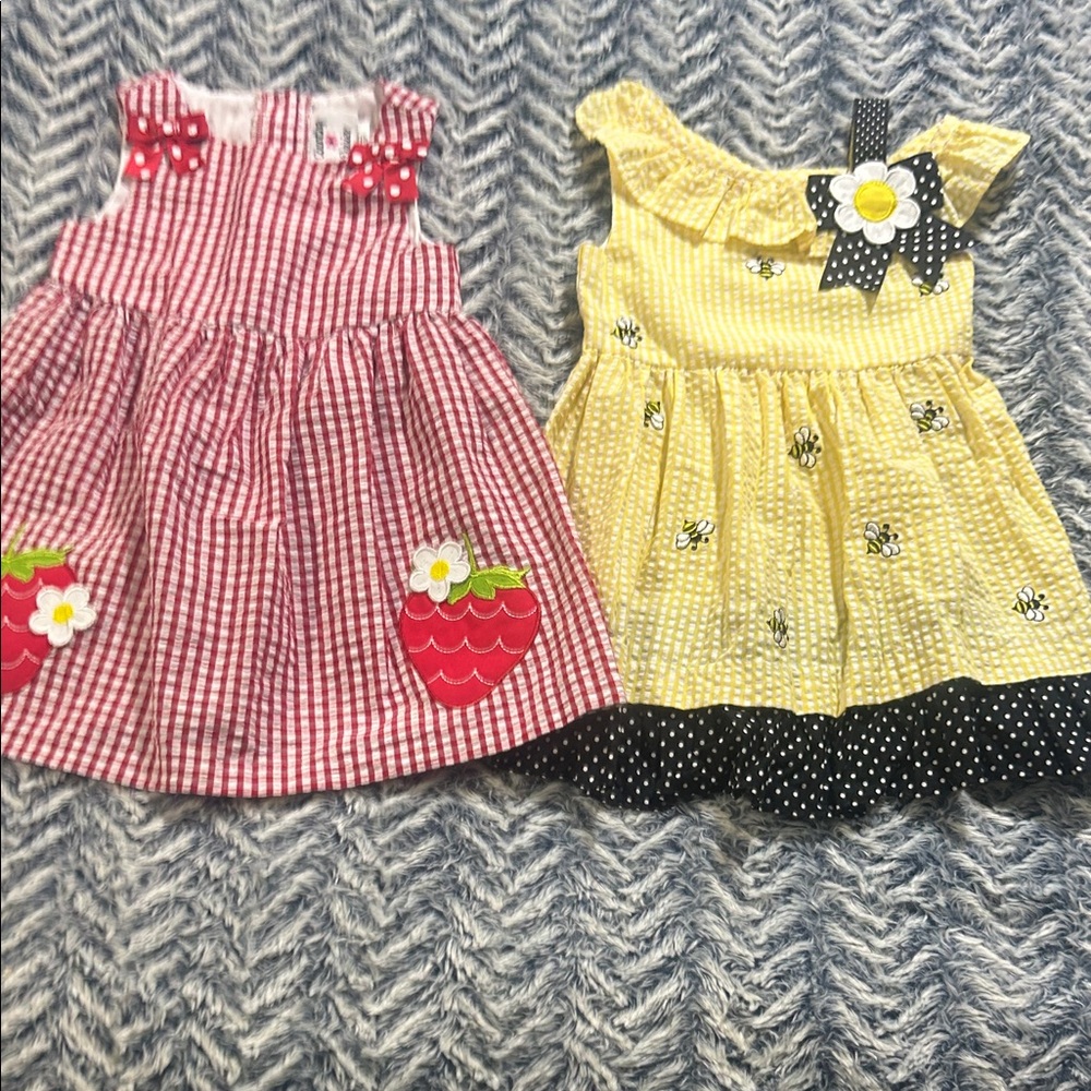 Girls’ Casual Seersucker Dresses Red and Yellow